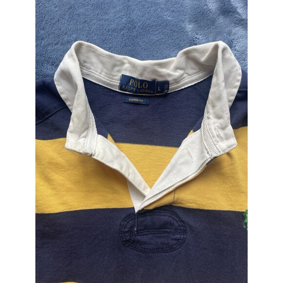Mens Vintage Polo Ralph Lauren Blue Stripped Rugby Long Sleeve Shirt size L - Picture 5 of 11